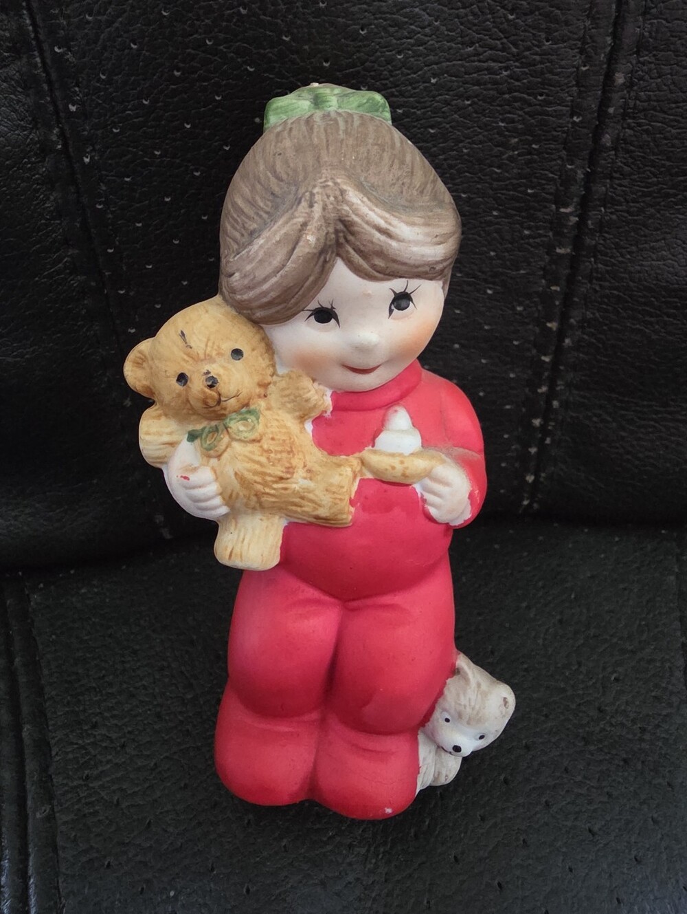 Vintage 1960s Potpourri FIGURINE Little girl in RED pajamas TEDDY CAT JASCO